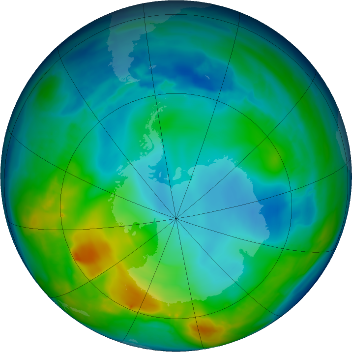 Antarctic ozone map for 21 May 2016
